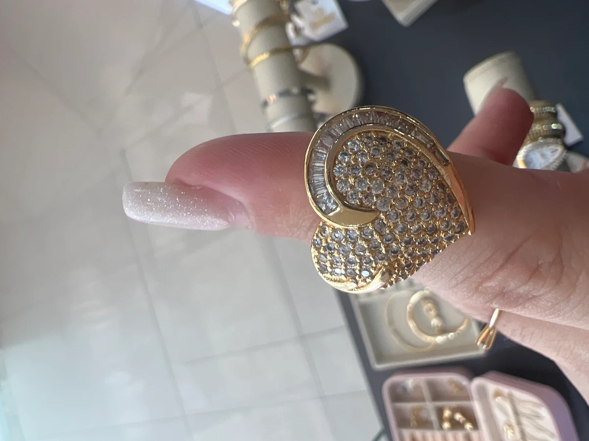  Anel coração pedras